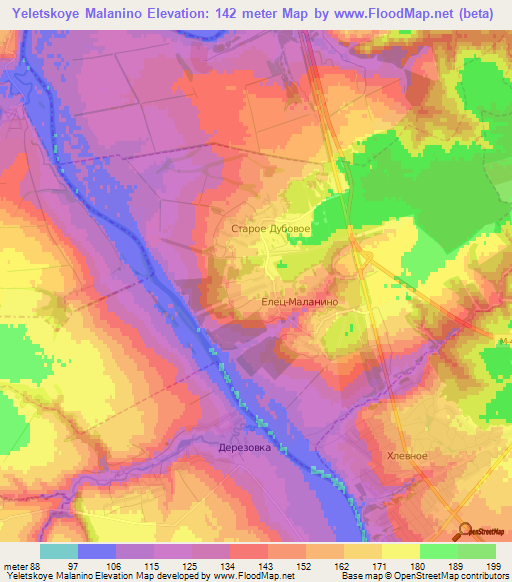 Yeletskoye Malanino,Russia Elevation Map