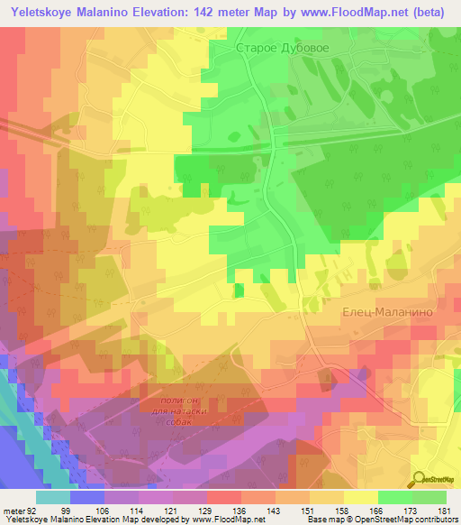 Yeletskoye Malanino,Russia Elevation Map