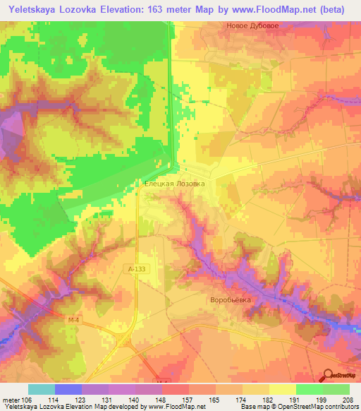 Yeletskaya Lozovka,Russia Elevation Map