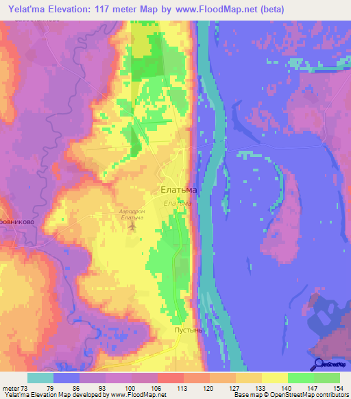 Yelat'ma,Russia Elevation Map