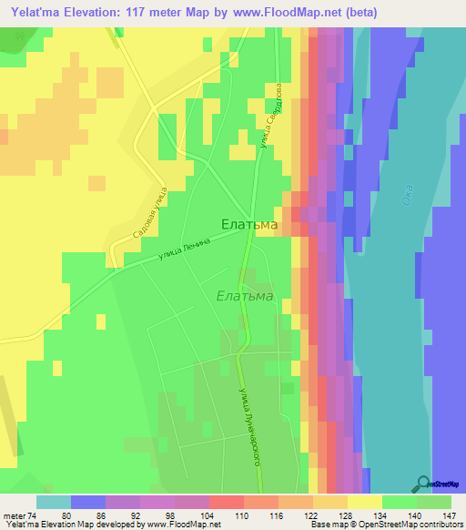 Yelat'ma,Russia Elevation Map