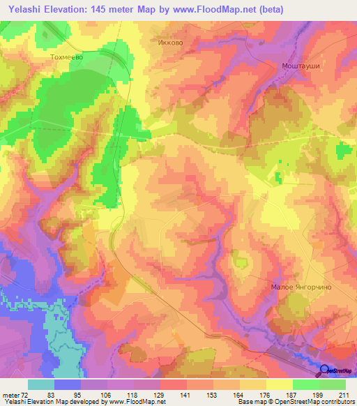 Yelashi,Russia Elevation Map