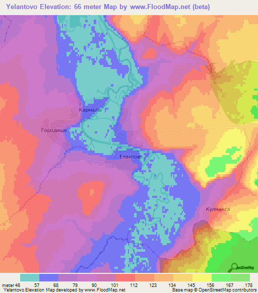 Yelantovo,Russia Elevation Map