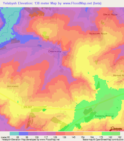 Yelabysh,Russia Elevation Map