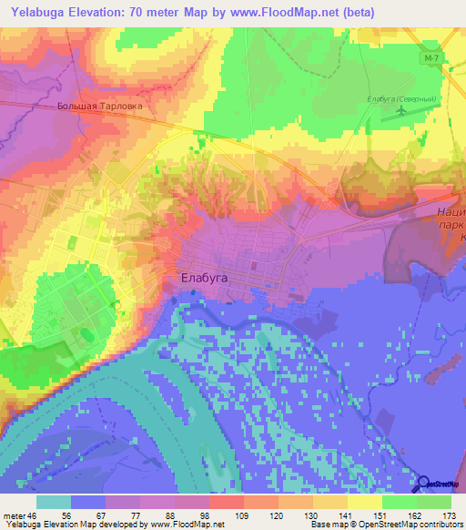 Yelabuga,Russia Elevation Map