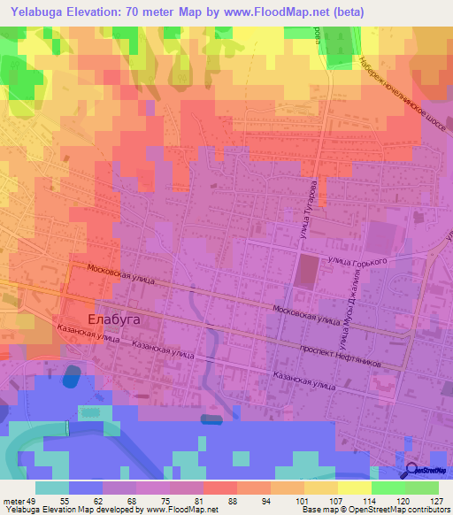 Yelabuga,Russia Elevation Map