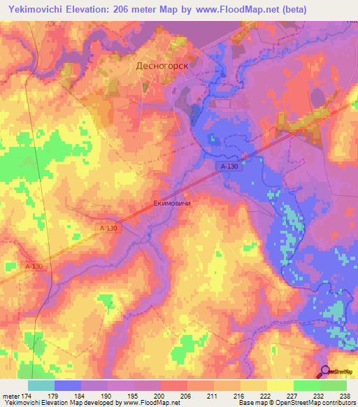 Yekimovichi,Russia Elevation Map