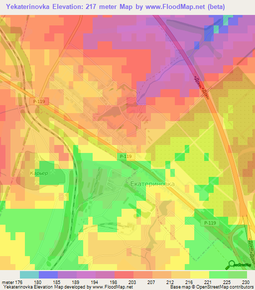 Yekaterinovka,Russia Elevation Map
