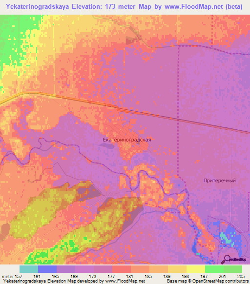 Yekaterinogradskaya,Russia Elevation Map