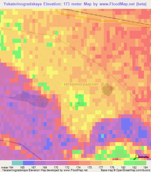 Yekaterinogradskaya,Russia Elevation Map
