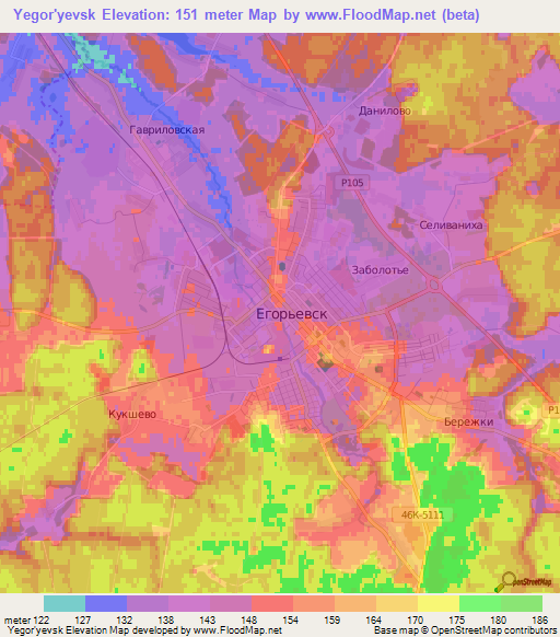 Yegor'yevsk,Russia Elevation Map