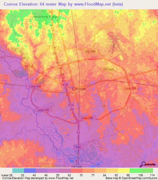 Conroe,US Elevation Map