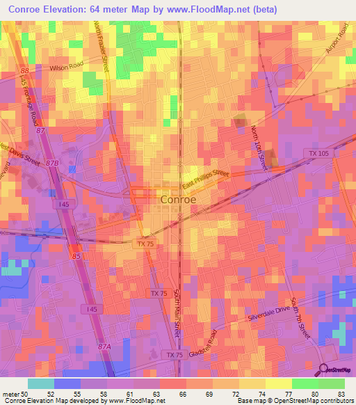 Conroe,US Elevation Map