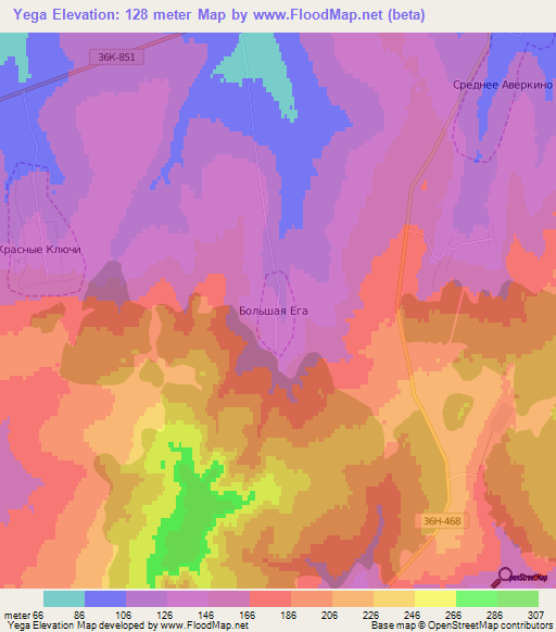 Yega,Russia Elevation Map