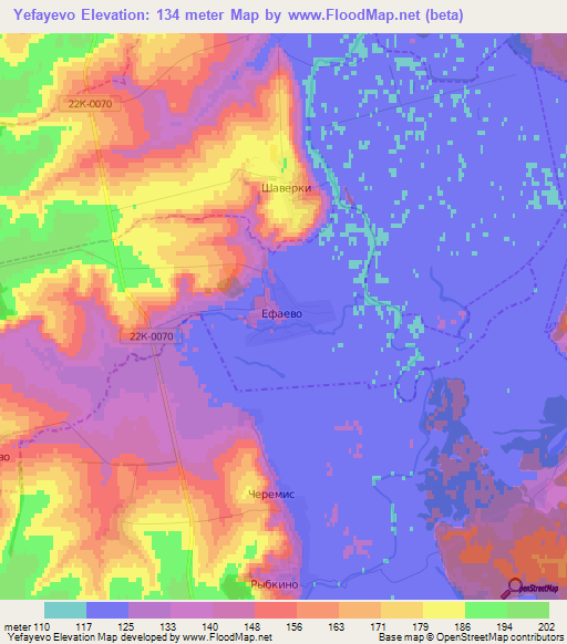 Yefayevo,Russia Elevation Map