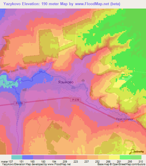 Yazykovo,Russia Elevation Map