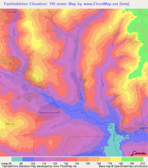 Yazhbakhtino,Russia Elevation Map