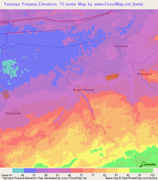 Yasnaya Polyana,Russia Elevation Map