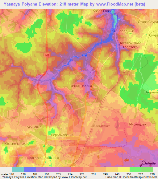 Yasnaya Polyana,Russia Elevation Map