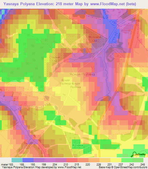 Yasnaya Polyana,Russia Elevation Map