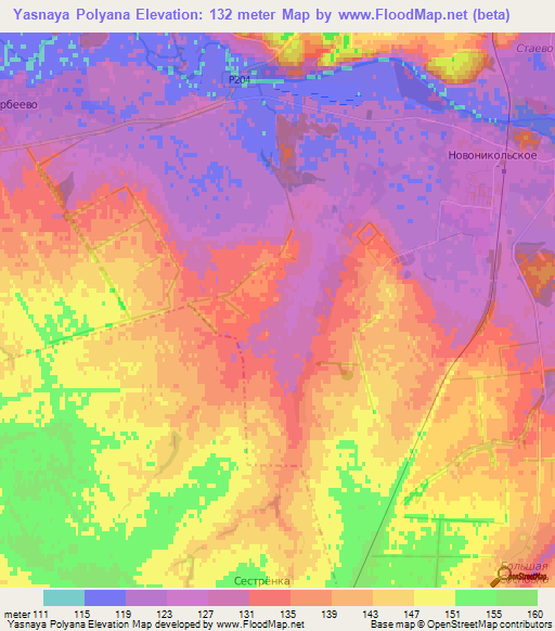 Yasnaya Polyana,Russia Elevation Map