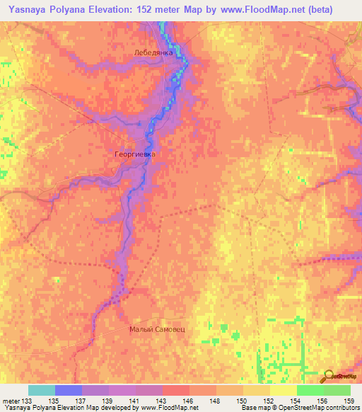 Yasnaya Polyana,Russia Elevation Map