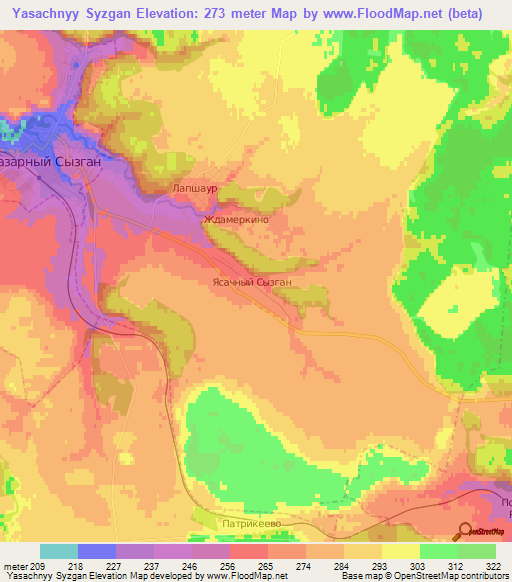 Yasachnyy Syzgan,Russia Elevation Map