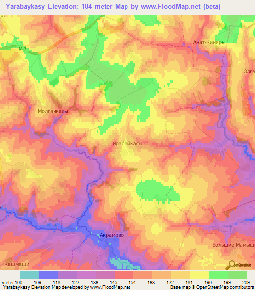 Yarabaykasy,Russia Elevation Map