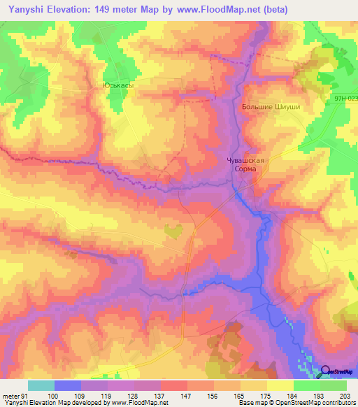 Yanyshi,Russia Elevation Map