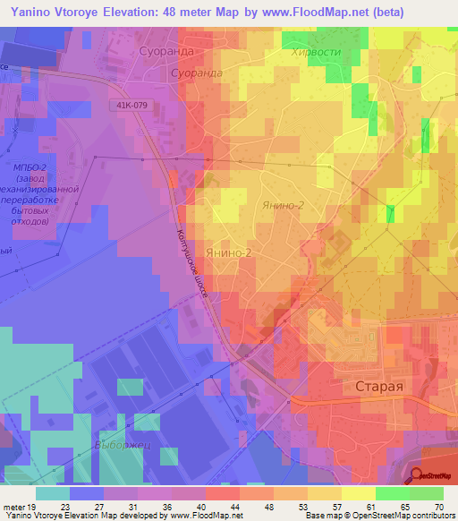 Yanino Vtoroye,Russia Elevation Map