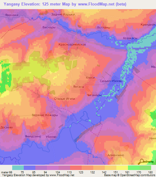 Yangasy,Russia Elevation Map