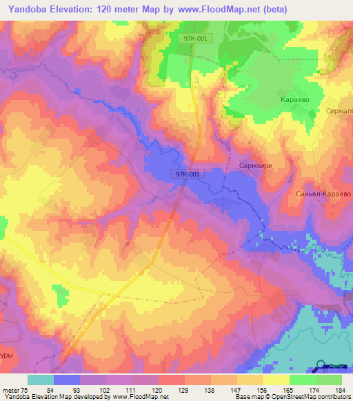 Yandoba,Russia Elevation Map