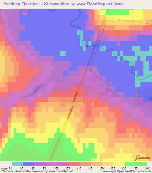 Yandoba,Russia Elevation Map