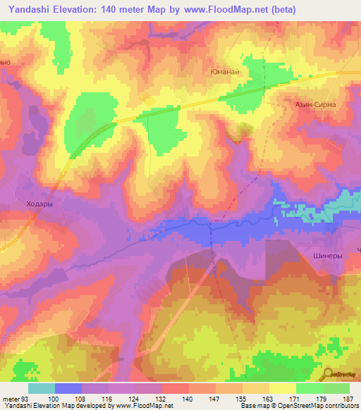 Yandashi,Russia Elevation Map