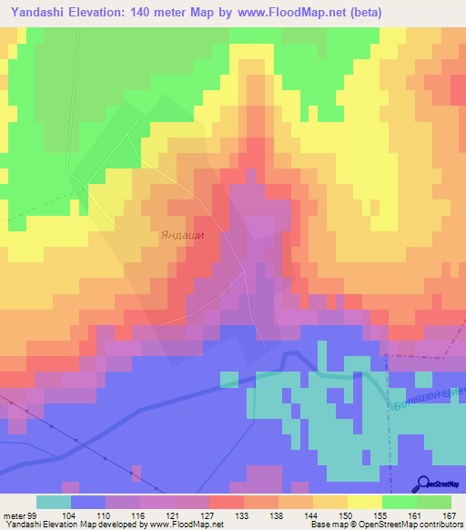 Yandashi,Russia Elevation Map