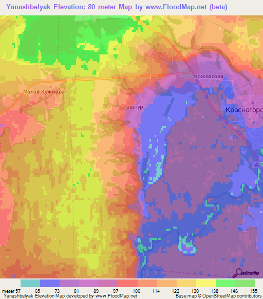 Yanashbelyak,Russia Elevation Map