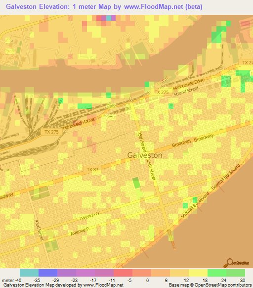 Galveston,US Elevation Map