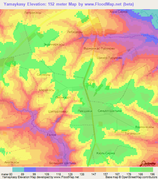 Yamaykasy,Russia Elevation Map