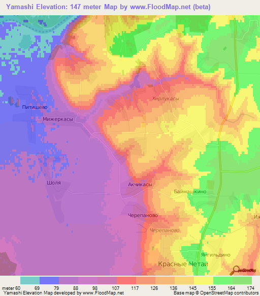 Yamashi,Russia Elevation Map