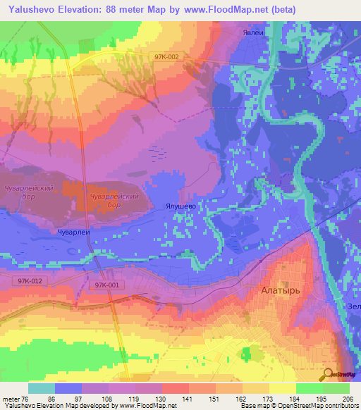 Yalushevo,Russia Elevation Map