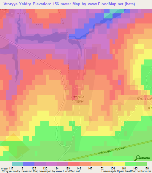 Vtoryye Yaldry,Russia Elevation Map