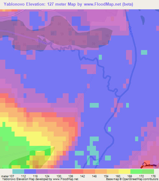 Yablonovo,Russia Elevation Map