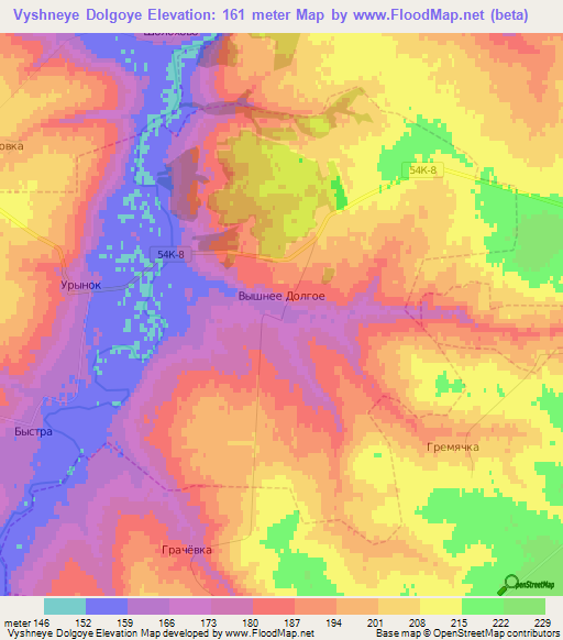 Vyshneye Dolgoye,Russia Elevation Map