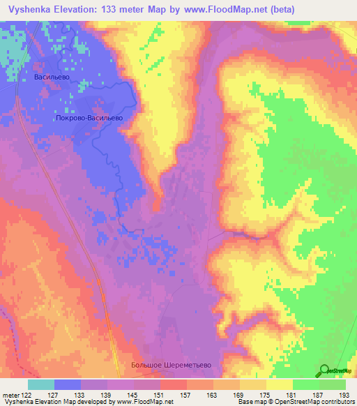 Vyshenka,Russia Elevation Map