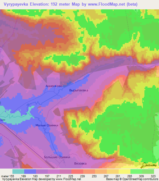 Vyrypayevka,Russia Elevation Map