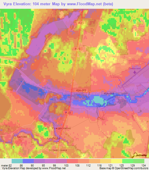 Vyra,Russia Elevation Map