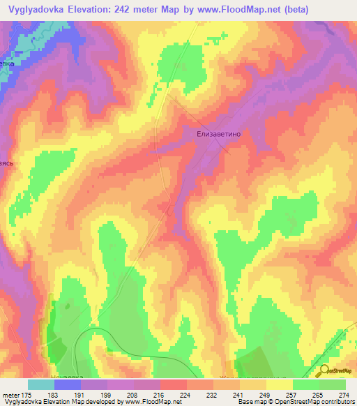 Vyglyadovka,Russia Elevation Map