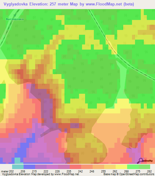 Vyglyadovka,Russia Elevation Map