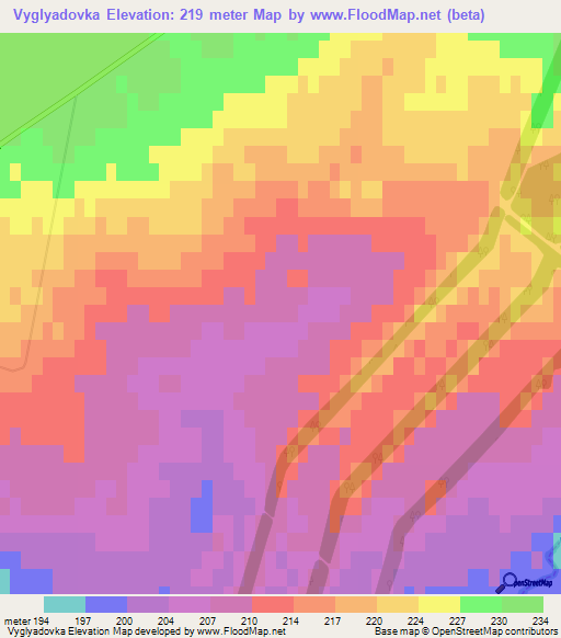 Vyglyadovka,Russia Elevation Map