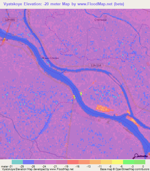 Vyatskoye,Russia Elevation Map